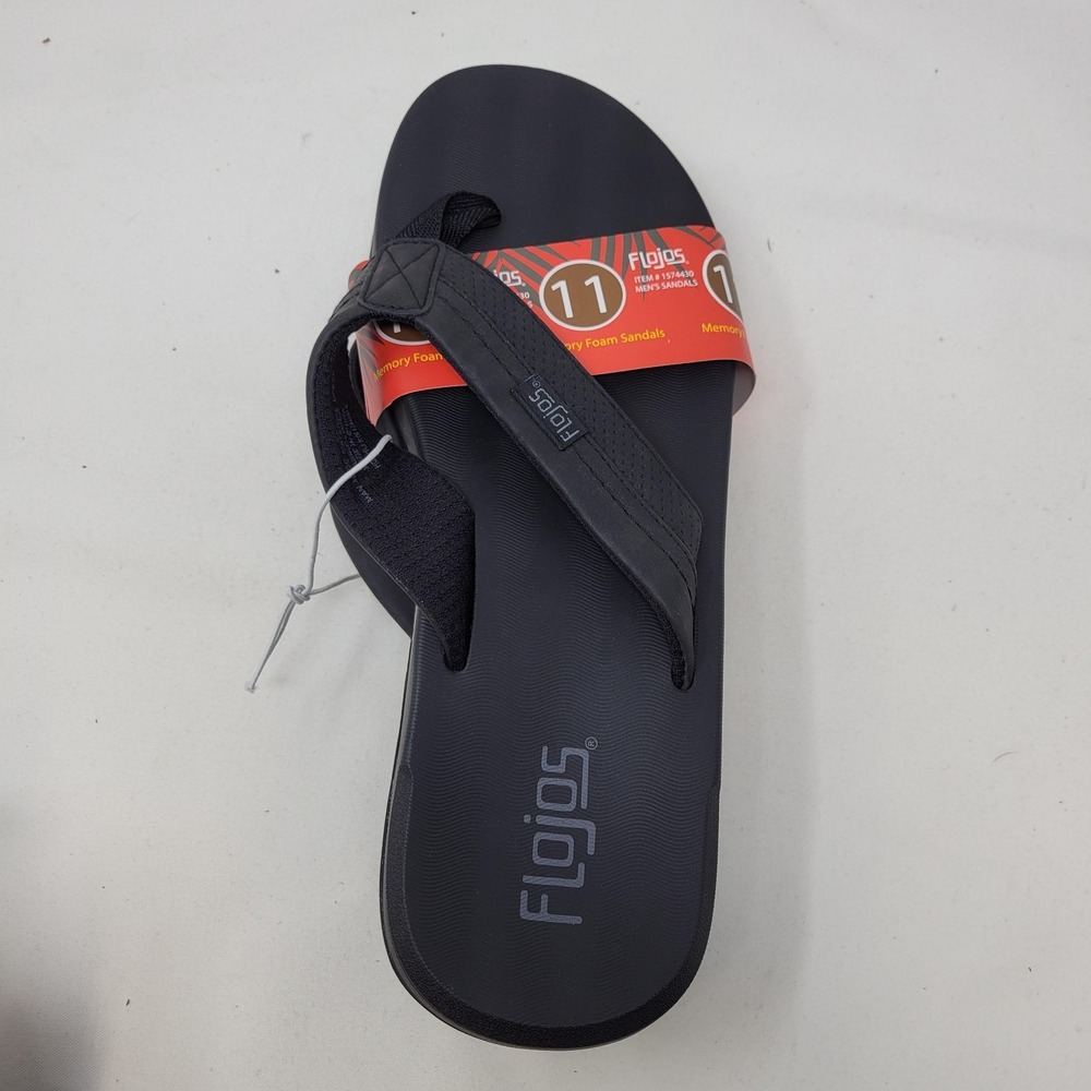 Flojos Sandals Mens Size 11 Black Thong Memory Foam Slip On Beach Sandals